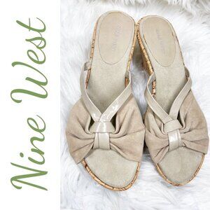 NINE WEST GELPIR SUEDE OPEN TOE CORK WEDGE SANDAL BEIGE NEUTRAL, SIZE 7